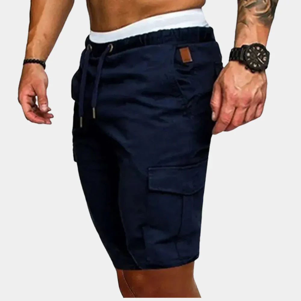 Men's Cargo Shorts – Relaxed Fit – Knee Length – Elastic Waist with Drawstring – Breathable Material
