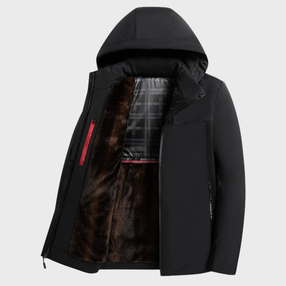 Men's Jacket – Water-Resistant Shell – Lined with Fur – Hood – Casual Fit – Zipper