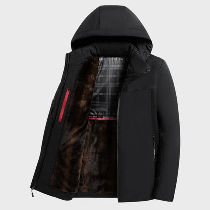Men's Jacket – Water-Resistant Shell – Lined with Fur – Hood – Casual Fit – Zipper