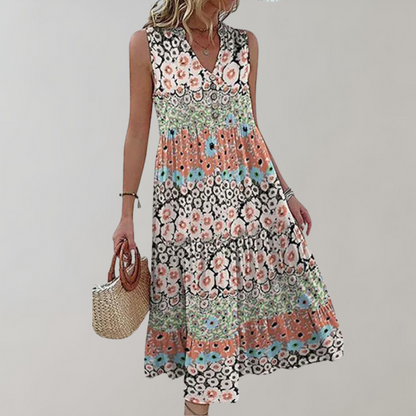 Women's Maxi Dress - Sleeveless Lightweight Design - V-Neck Floral Pattern - Loose Fit
