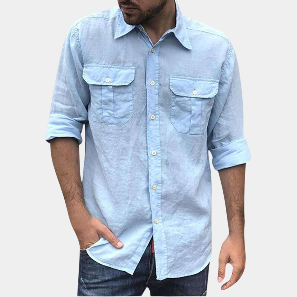 Men's Shirt – Regular Fit – Light and Breathable – Long Sleeves – Chest Pockets with Button