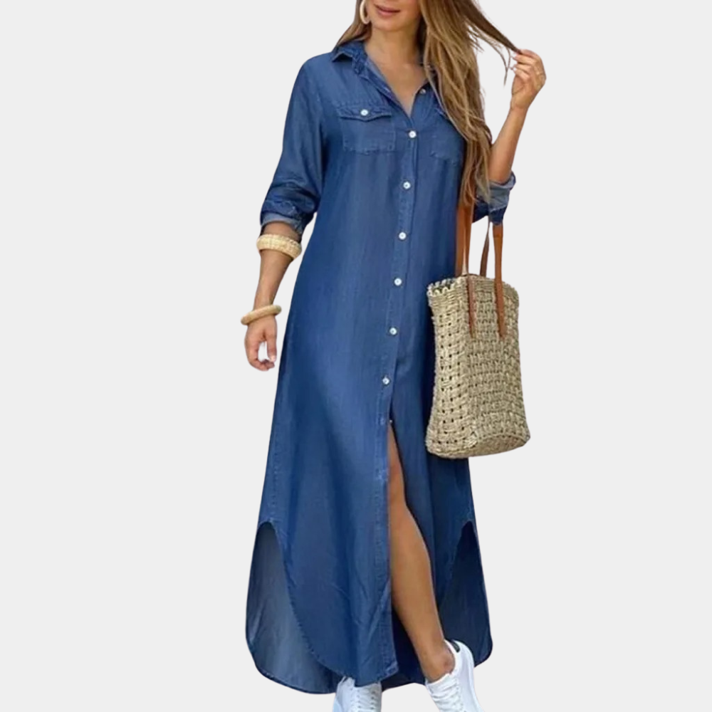 Women's Shirt Dress - Long Maxi Model - Button Closure - Printed Design - Long Sleeves