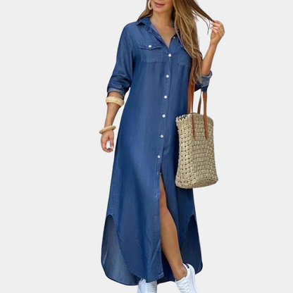Women's Shirt Dress - Long Maxi Model - Button Closure - Printed Design - Long Sleeves