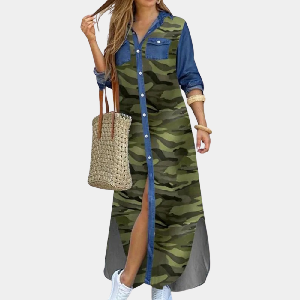 Women's Shirt Dress - Long Maxi Model - Button Closure - Printed Design - Long Sleeves