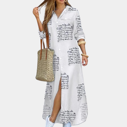 Women's Shirt Dress - Long Maxi Model - Button Closure - Printed Design - Long Sleeves