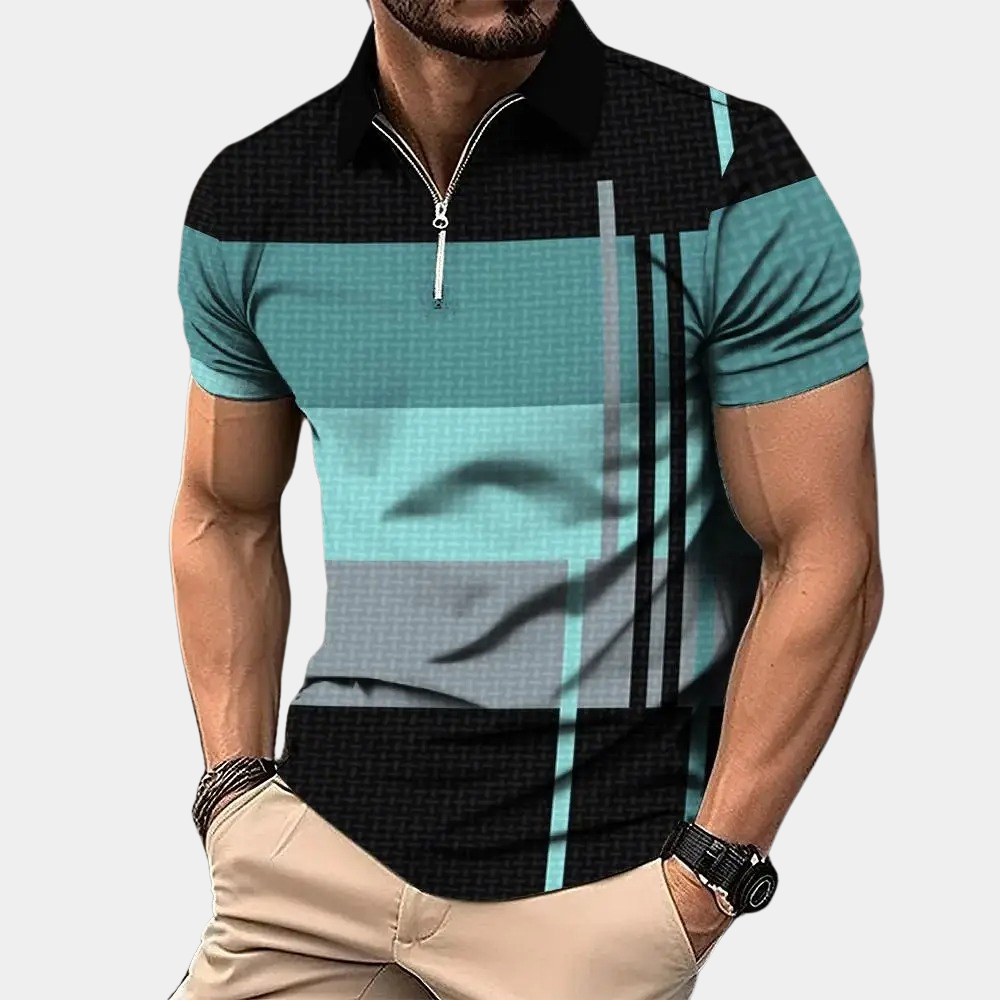 Men's Polo Shirt – Slim Fit – Short-Sleeved – Breathable Material – Zipper Closure – Modern Pattern