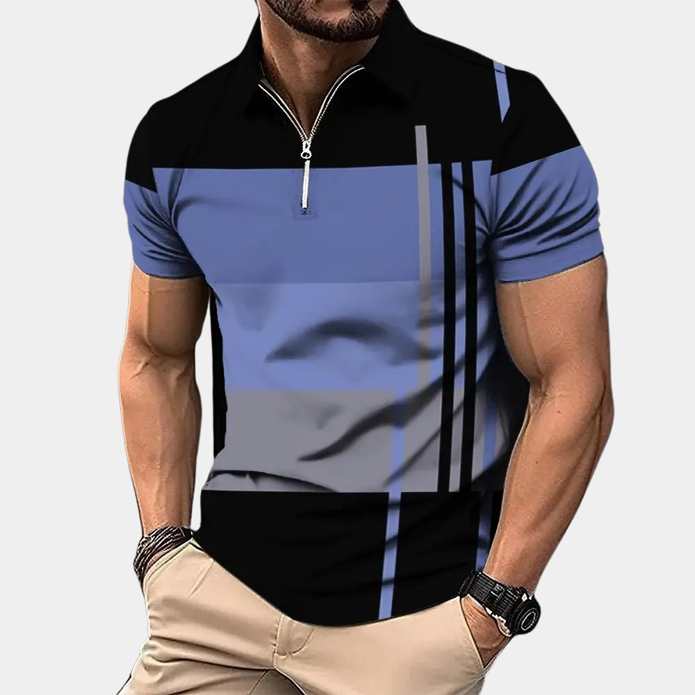 Men's Polo Shirt – Slim Fit – Short-Sleeved – Breathable Material – Zipper Closure – Modern Pattern