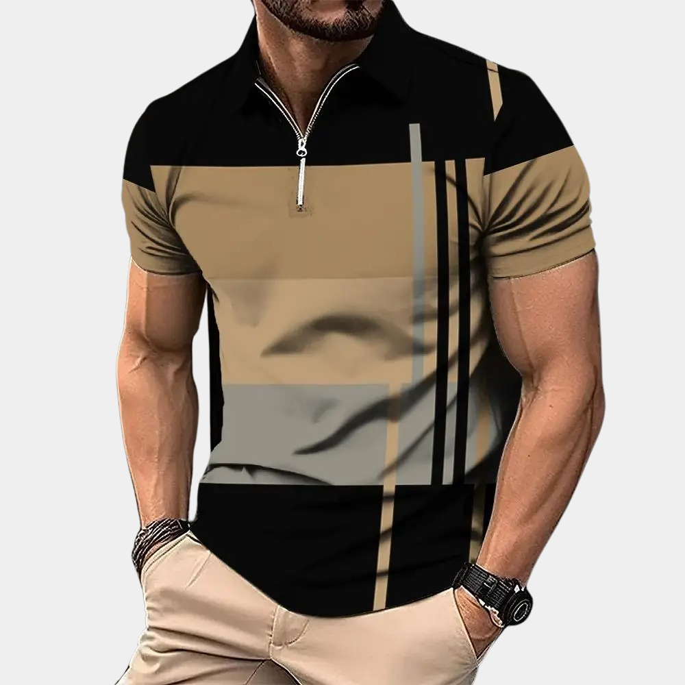 Men's Polo Shirt – Slim Fit – Short-Sleeved – Breathable Material – Zipper Closure – Modern Pattern