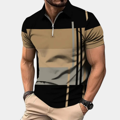 Men's Polo Shirt – Slim Fit – Short-Sleeved – Breathable Material – Zipper Closure – Modern Pattern