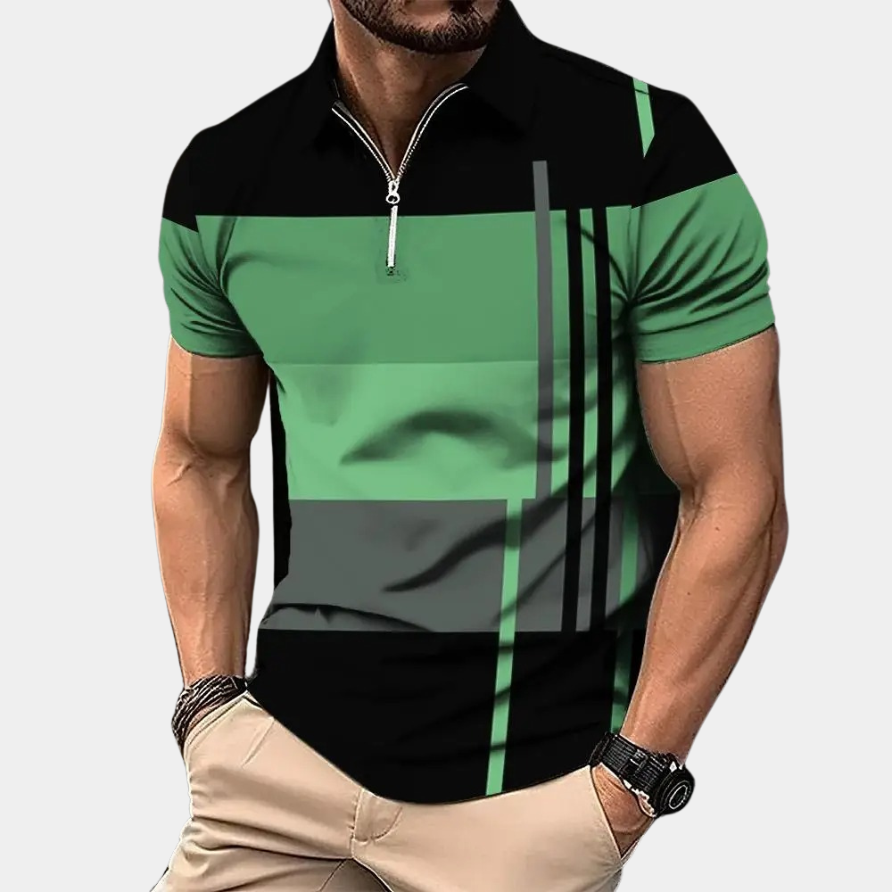 Men's Polo Shirt – Slim Fit – Short-Sleeved – Breathable Material – Zipper Closure – Modern Pattern