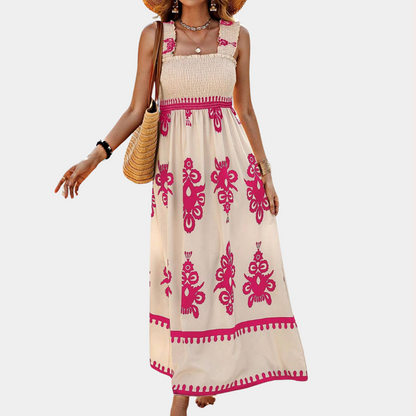 Women's Maxi Dress - Smock Top - A-line Fit - Wide Ruffle Straps - Light and Airy