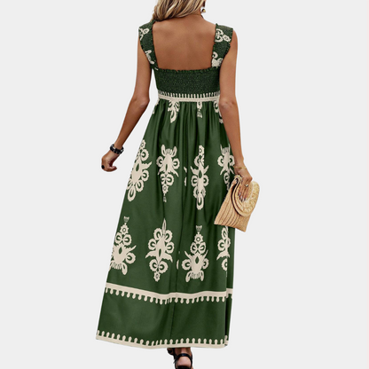 Women's Maxi Dress - Smock Top - A-line Fit - Wide Ruffle Straps - Light and Airy