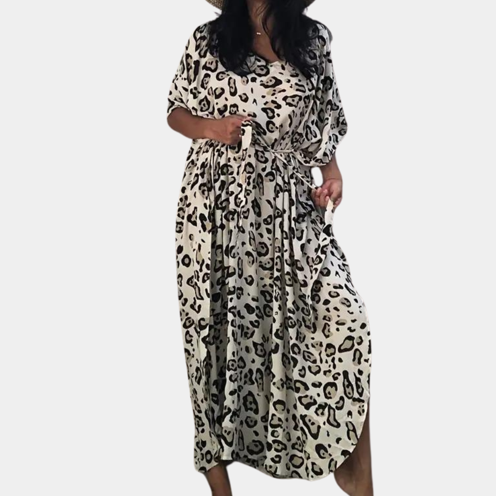 Women's Kaftan - Long Loose Fit - V-neck - Lightweight and Breathable - Animal Print