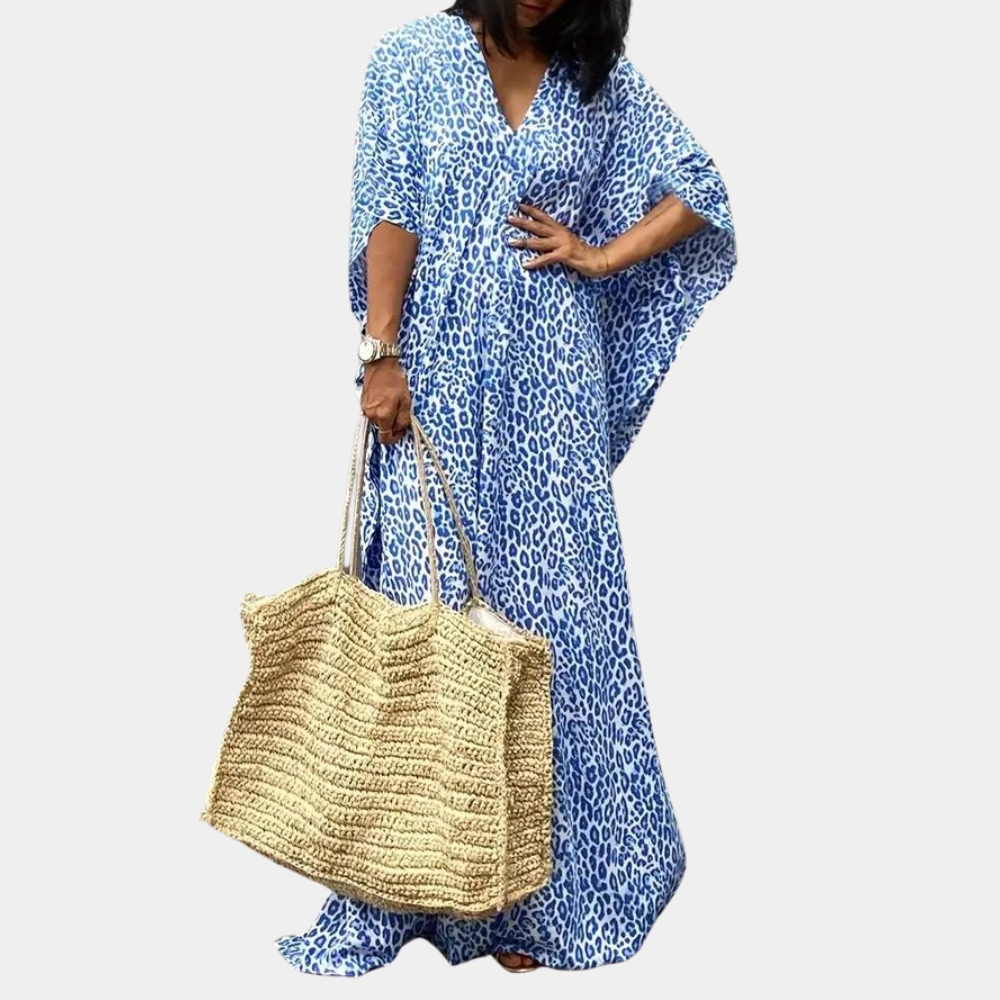 Women's Kaftan - Long Loose Fit - V-neck - Lightweight and Breathable - Animal Print