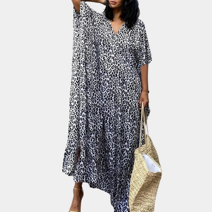 Women's Kaftan - Long Loose Fit - V-neck - Lightweight and Breathable - Animal Print