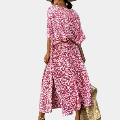 Women's Kaftan - Long Loose Fit - V-neck - Lightweight and Breathable - Animal Print