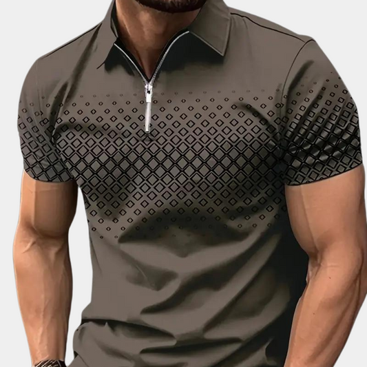 Men's Polo Shirt – Slim Fit – Breathable Comfort – Zipper Closure – Geometric Pattern