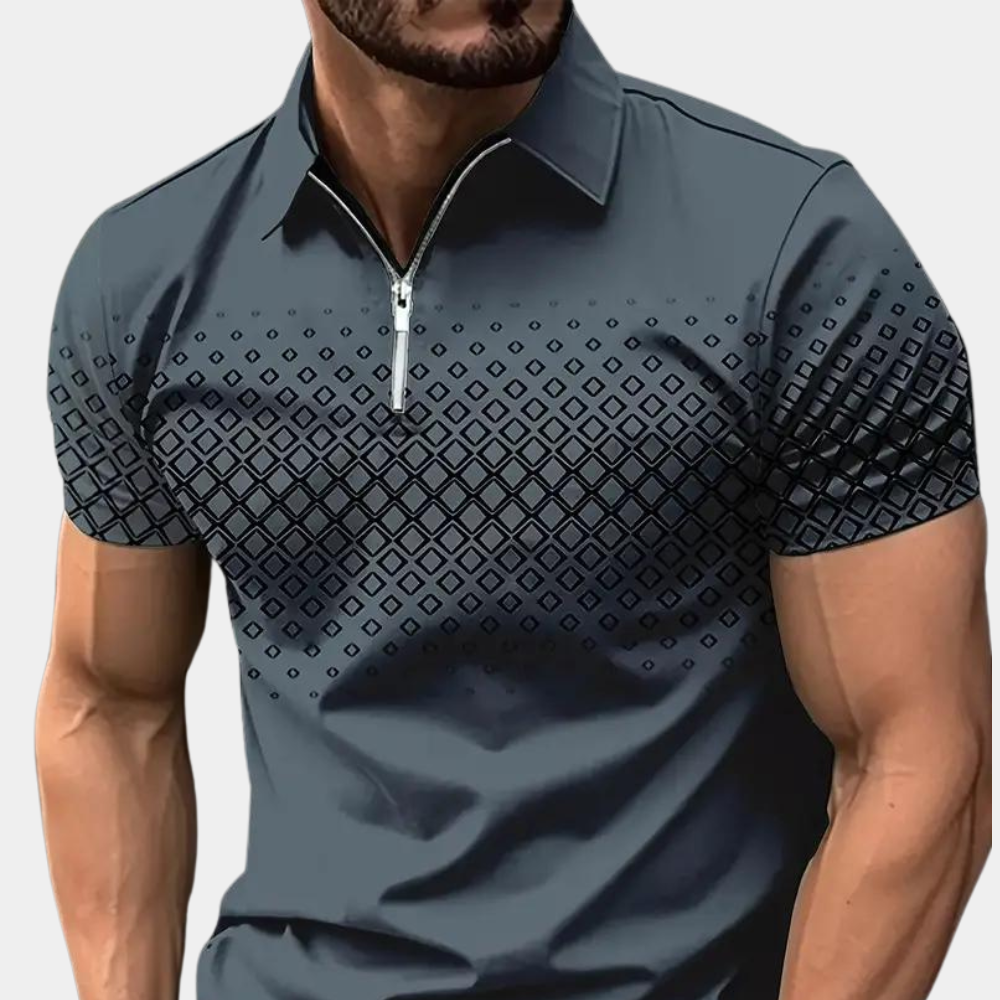Men's Polo Shirt – Slim Fit – Breathable Comfort – Zipper Closure – Geometric Pattern