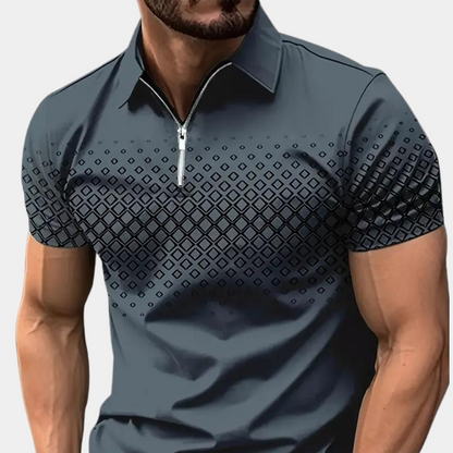 Men's Polo Shirt – Slim Fit – Breathable Comfort – Zipper Closure – Geometric Pattern