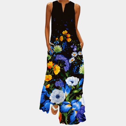 Women's Maxi Dress - Sleeveless - Loose Fit - Graphic Print - Elegant Ankle Length