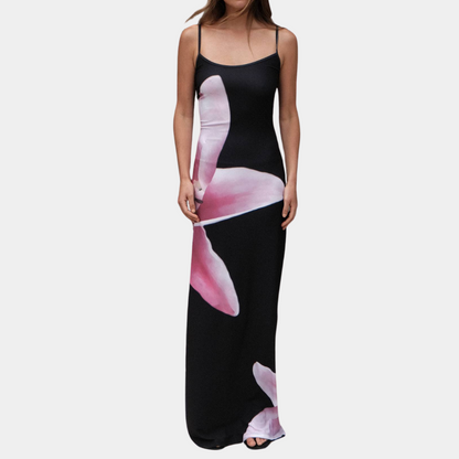 Women's Maxi Dress - Sleeveless with Straps - Floral Elegant Figure-Hugging Design