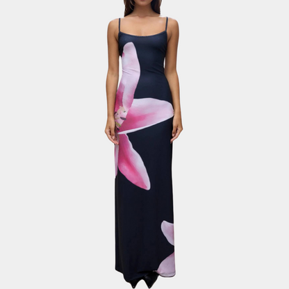 Women's Maxi Dress - Sleeveless with Straps - Floral Elegant Figure-Hugging Design