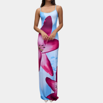 Women's Maxi Dress - Sleeveless with Straps - Floral Elegant Figure-Hugging Design