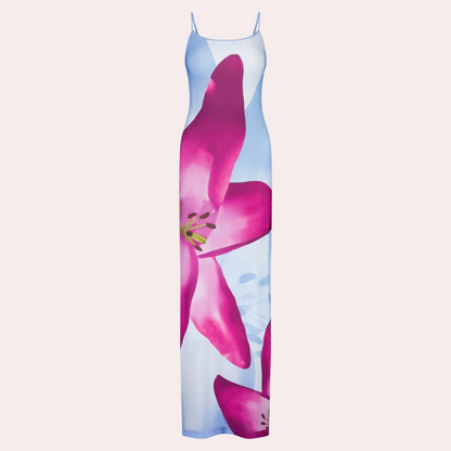 Women's Maxi Dress - Sleeveless with Straps - Floral Elegant Figure-Hugging Design