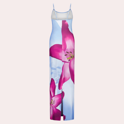Women's Maxi Dress - Sleeveless with Straps - Floral Elegant Figure-Hugging Design