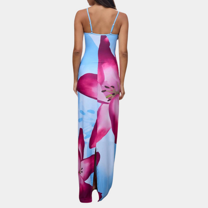 Women's Maxi Dress - Sleeveless with Straps - Floral Elegant Figure-Hugging Design