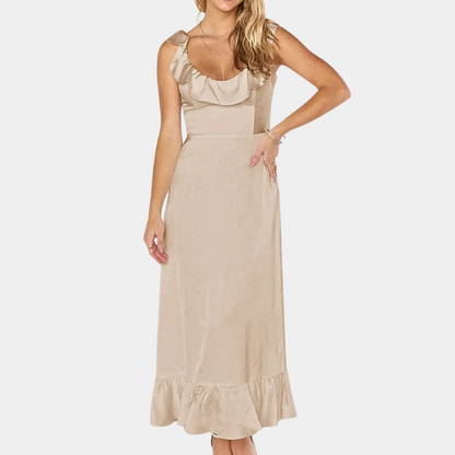 Women's Midi Dress - Sleeveless - Ruffle Details - Elegant and Comfortable Fit