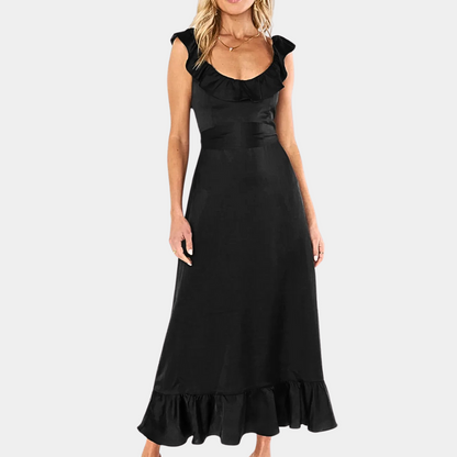 Women's Midi Dress - Sleeveless - Ruffle Details - Elegant and Comfortable Fit