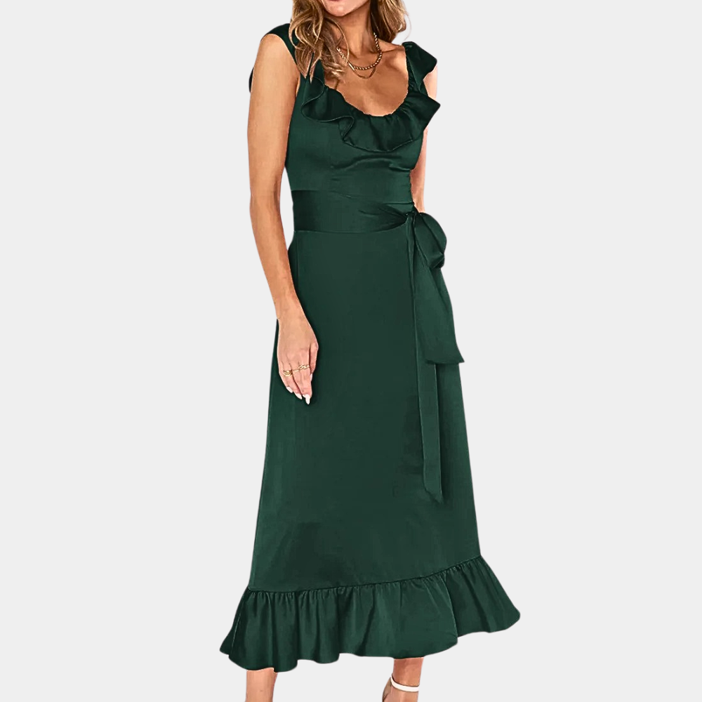 Women's Midi Dress - Sleeveless - Ruffle Details - Elegant and Comfortable Fit
