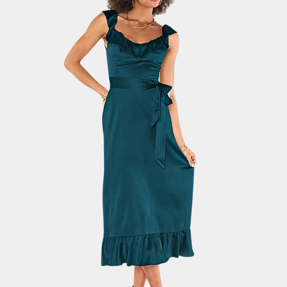Women's Midi Dress - Sleeveless - Ruffle Details - Elegant and Comfortable Fit