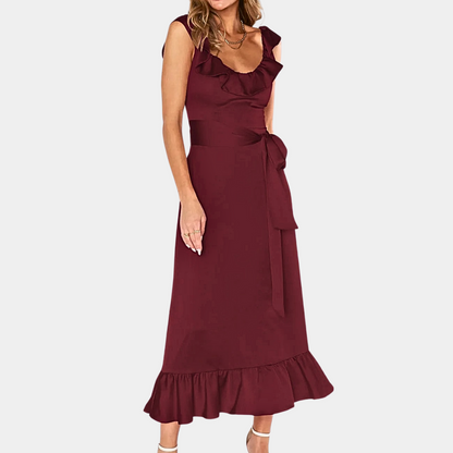 Women's Midi Dress - Sleeveless - Ruffle Details - Elegant and Comfortable Fit