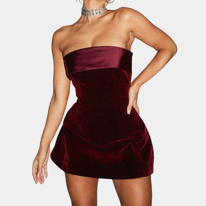 Women's Mini Dress - Strapless Velvet - Slim Fit - Elegant Party Dress
