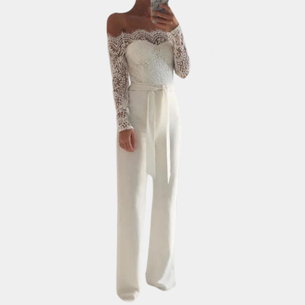 Women's Jumpsuit - Off-Shoulder Lace - Slim Fit - Elegant Party Look