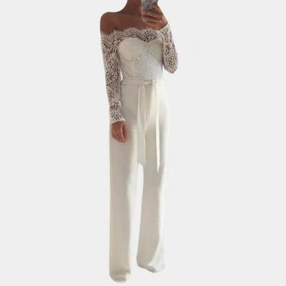 Women's Jumpsuit - Off-Shoulder Lace - Slim Fit - Elegant Party Look