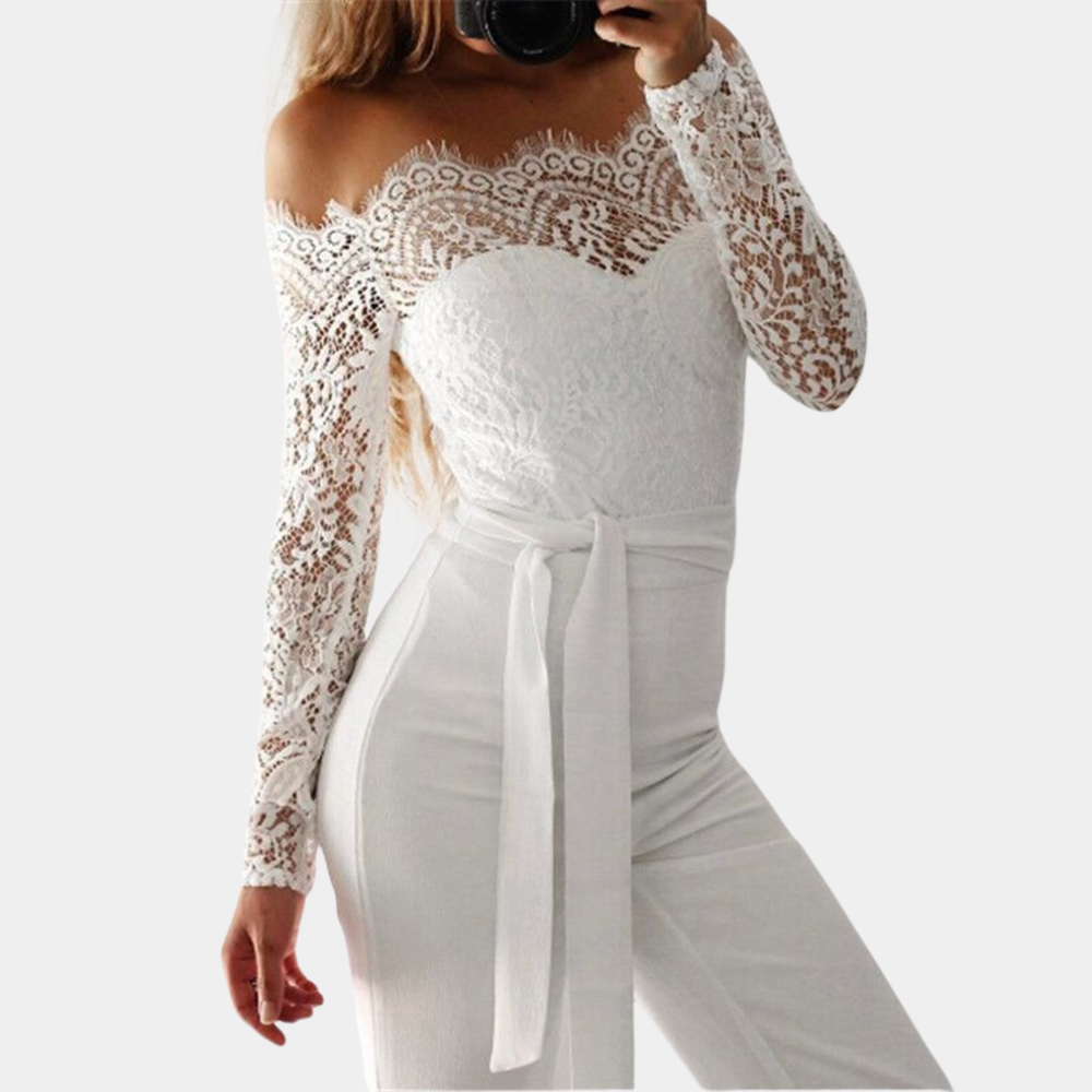 Women's Jumpsuit - Off-Shoulder Lace - Slim Fit - Elegant Party Look