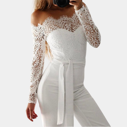 Women's Jumpsuit - Off-Shoulder Lace - Slim Fit - Elegant Party Look