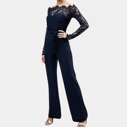 Women's Jumpsuit - Off-Shoulder Lace - Slim Fit - Elegant Party Look