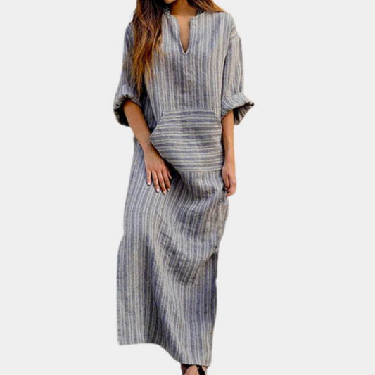 Women's Caftan Dress - Maxi Length - Loose Fit - V-Neck - Light and Airy
