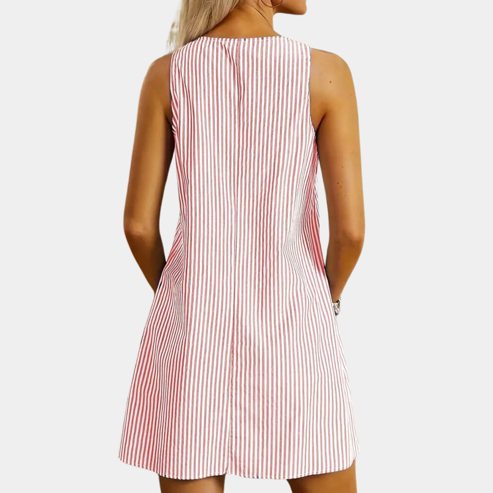 Women's Dress - Sleeveless A-line - Button Details & Pockets - Light and Breathable