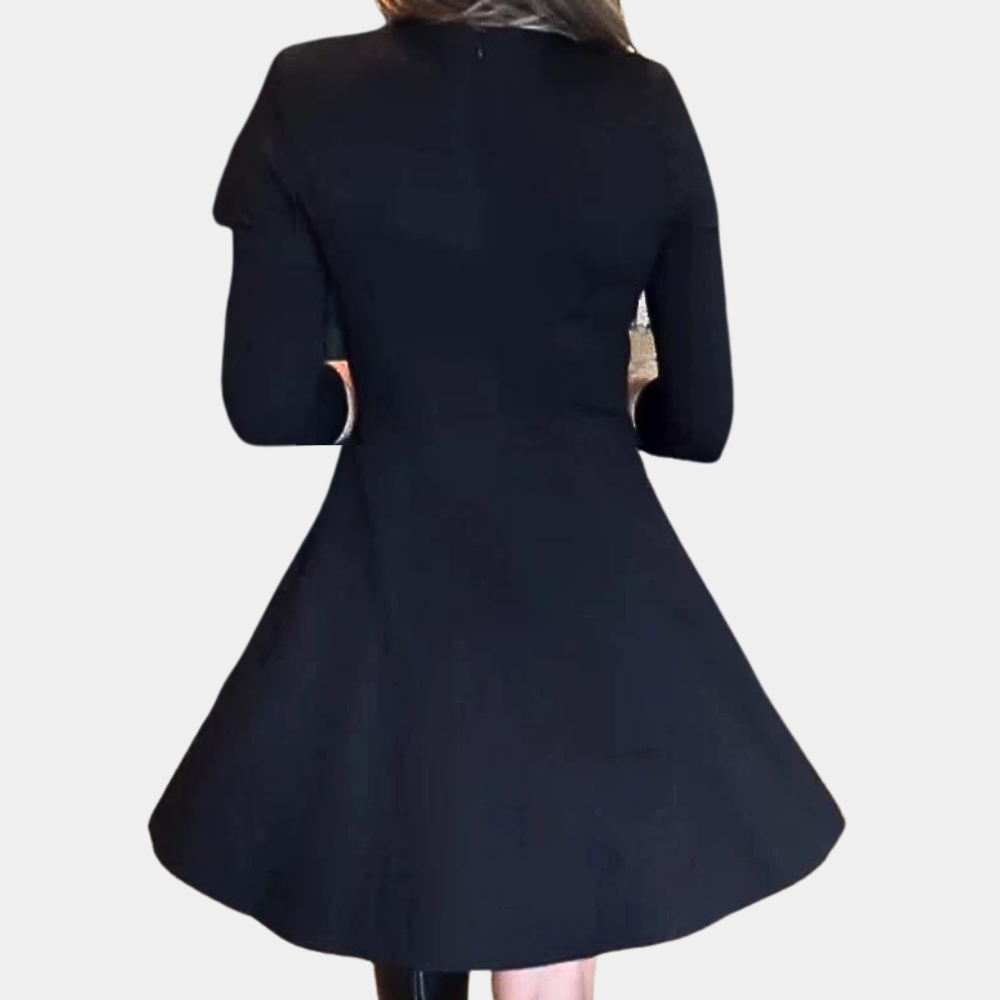 Women's Dress - A-line Fit - Three-quarter Sleeves - Round Neck with Zipper - Above the Knee