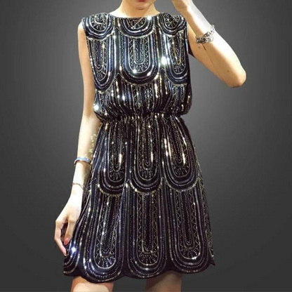 Women's Mini Dress - Sleeveless A-line - Sequin Decoration - Elegant Party Dress