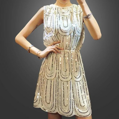 Women's Mini Dress - Sleeveless A-line - Sequin Decoration - Elegant Party Dress
