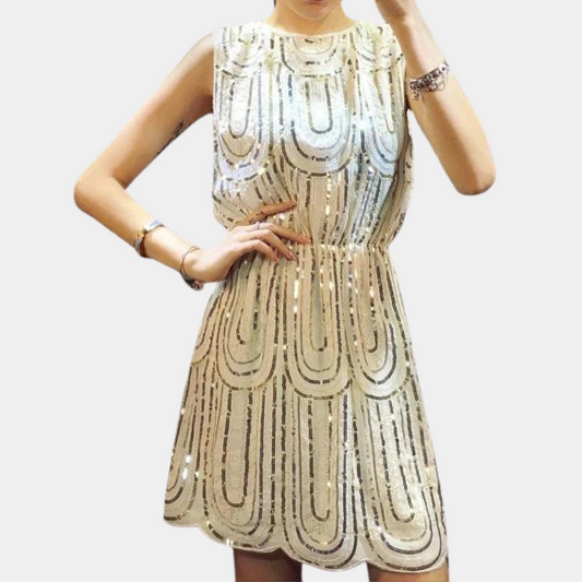 Women's Mini Dress - Sleeveless A-line - Sequin Decoration - Elegant Party Dress