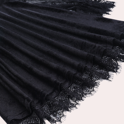 Women's Dress - Velvet - Fit & Flare - Lace - Lace Sleeves - Elegant Party Dress