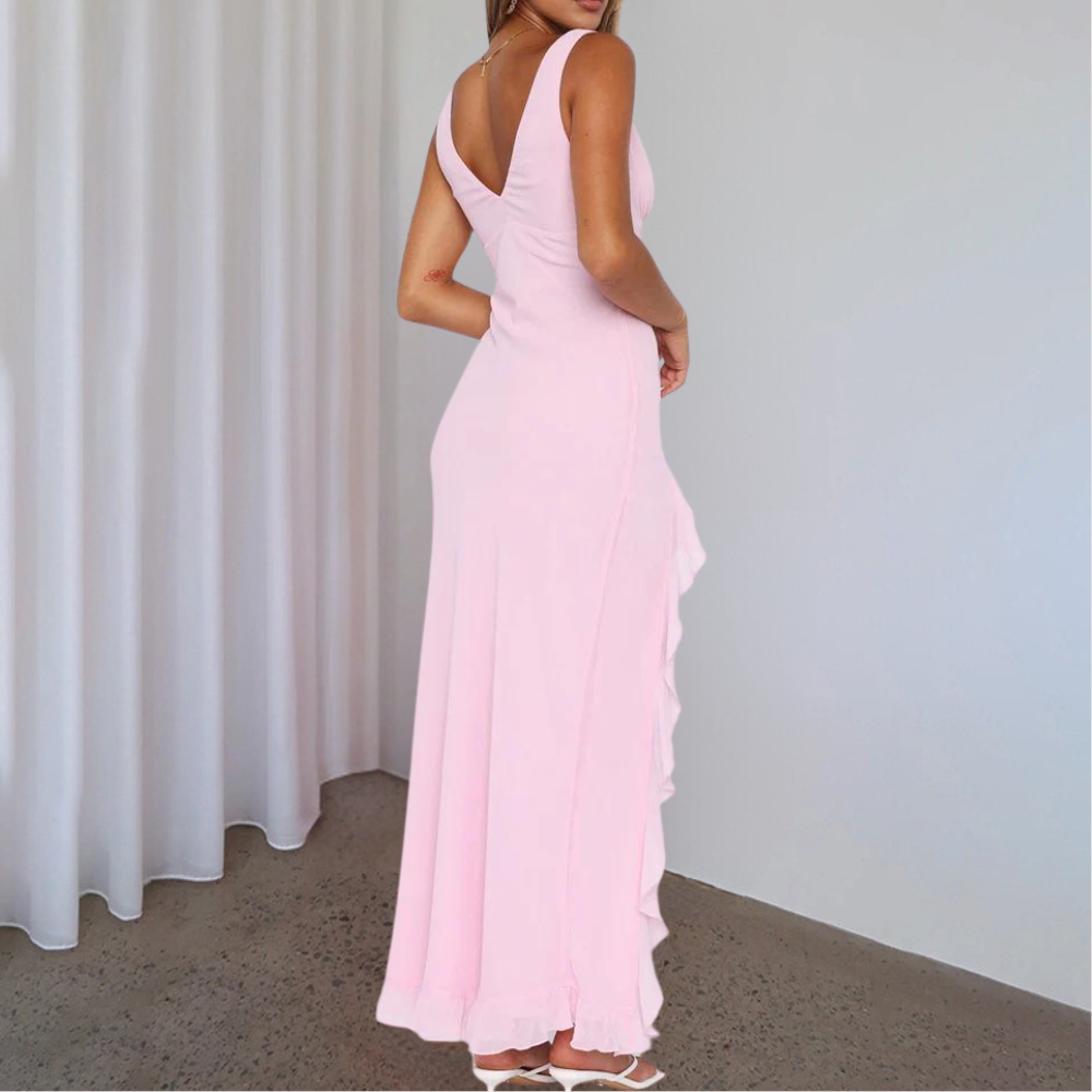 Women's Dress - Sleeveless Maxi - Deep V-Neck - High Slit - Elegant and Flattering