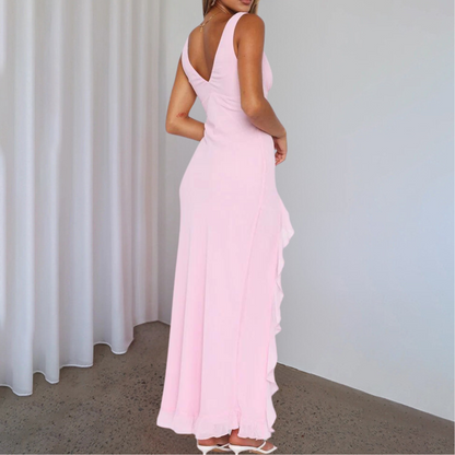 Women's Dress - Sleeveless Maxi - Deep V-Neck - High Slit - Elegant and Flattering